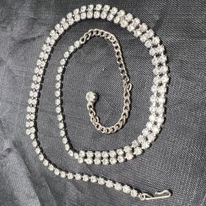 Vintage Rhinestone Crystal Necklace Silver Tone Adjustable Chain Flapper 15"